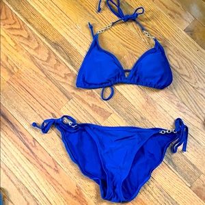 Navy triangle bikini with gold chains